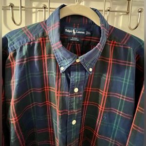 Ralph Lauren Long Sleeve Navy Plaid Button Down Size XL Blake 100% Cotton